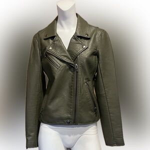 BLANK NYC Green Faux Vegan Leather Biker Jacket - Size Women’s Small Gunmetal